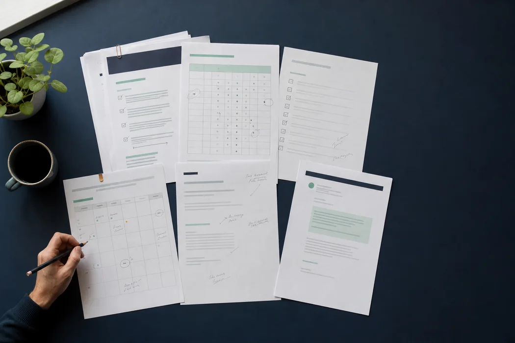 Illustration des documents du Pack Starter : registre, politique, checklist et plan d'action